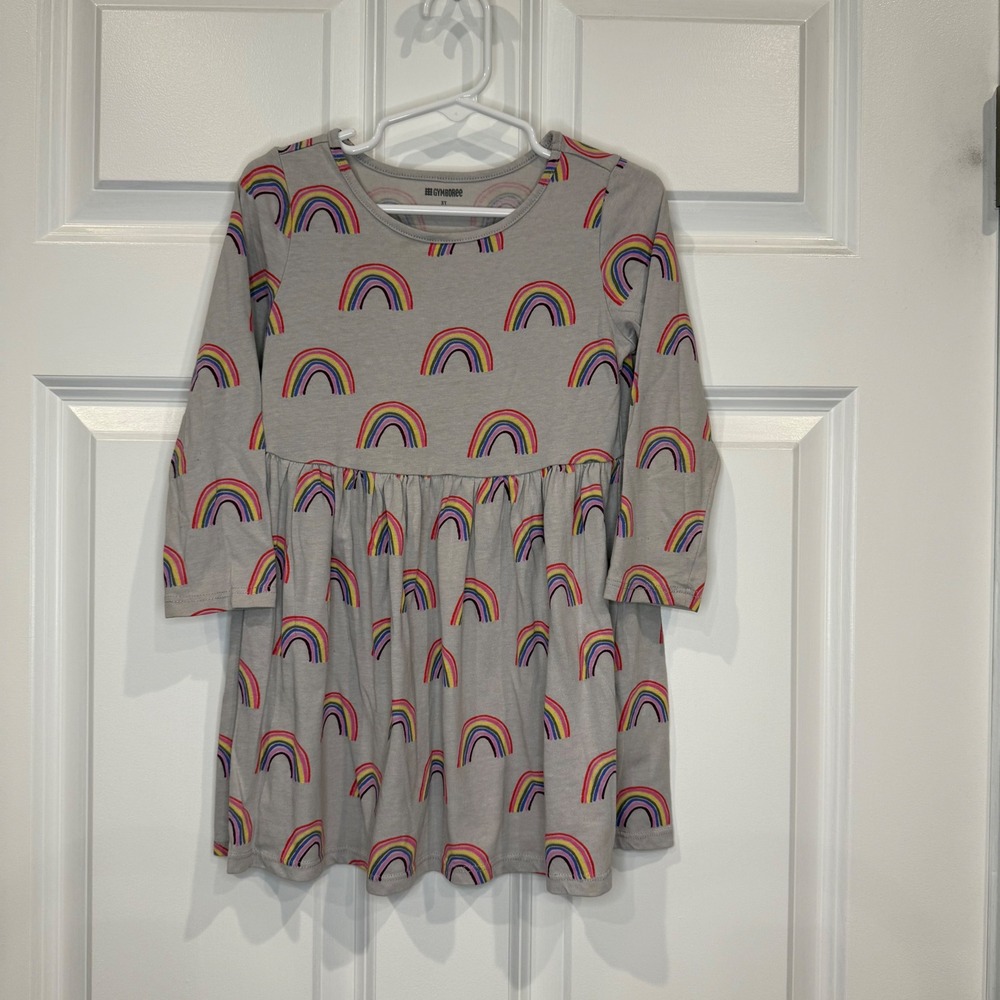 Gymboree Girls‎ Rainbow Long Sleeve Dress Size 3T Gray
